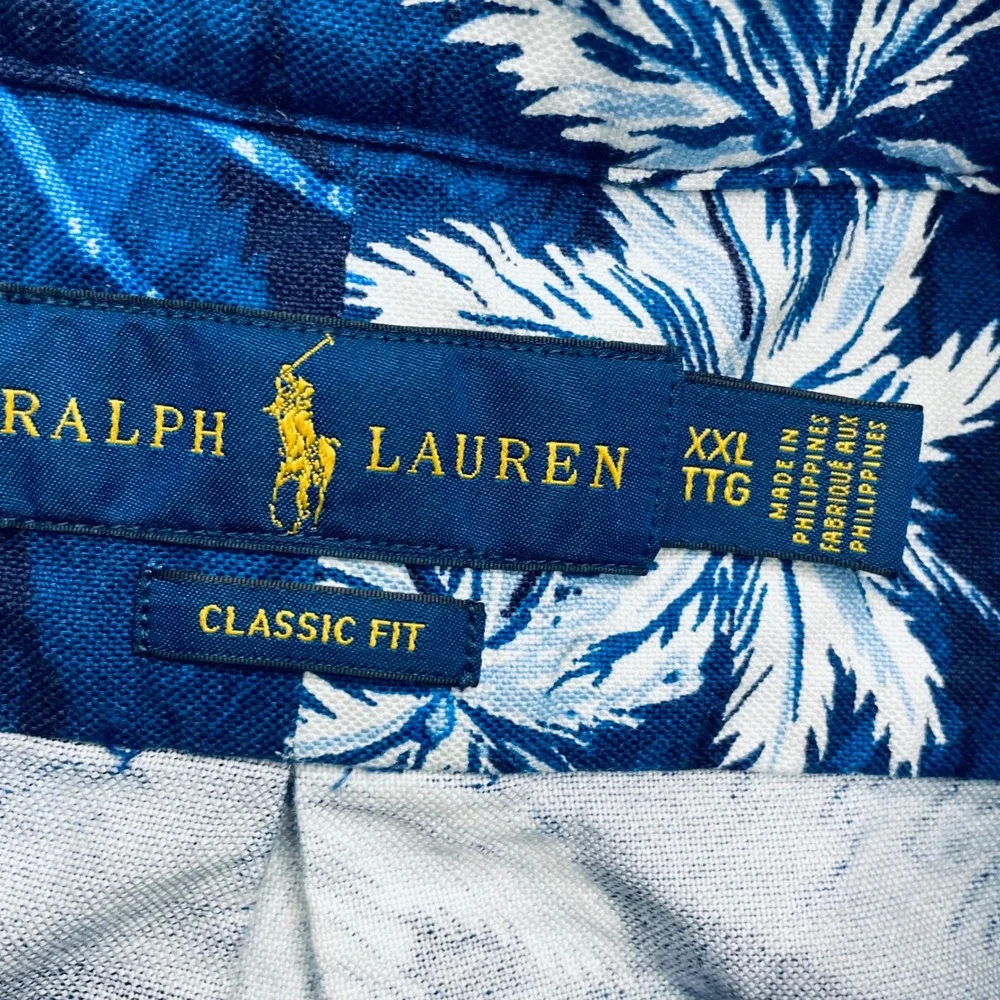 Polo Ralph Lauren Men Shirt Cotton Tropical Island Blue XXL Classic Fit Hawaiian